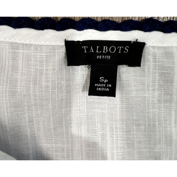 Talbots Popover Top Womens SP Linen Blend Embroidered Split Neck Tassels Boho - Picture 4 of 11